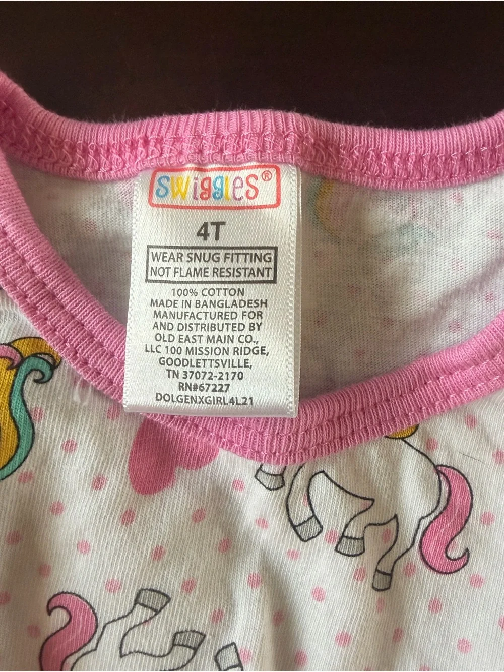 Swiggles White Unicorn & Pink Heart Kids Pajama Set